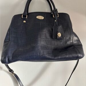 Coach Navy Crocodile-Embossed Satchel